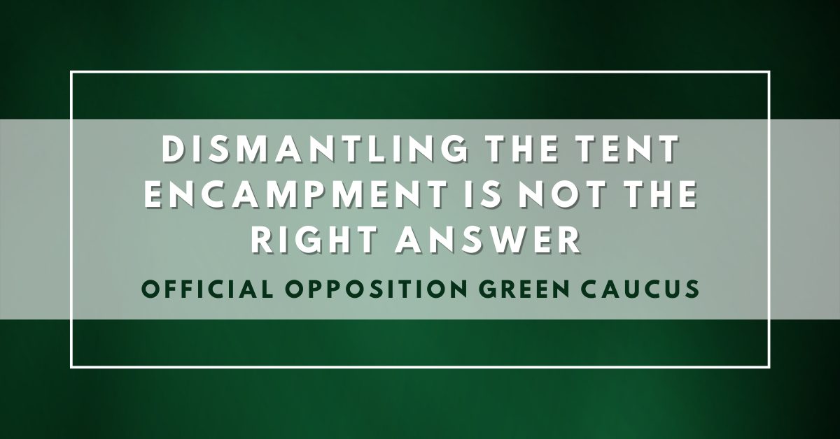Dismantling the tent encampment is not the right answer - Official Opposition Green Caucus